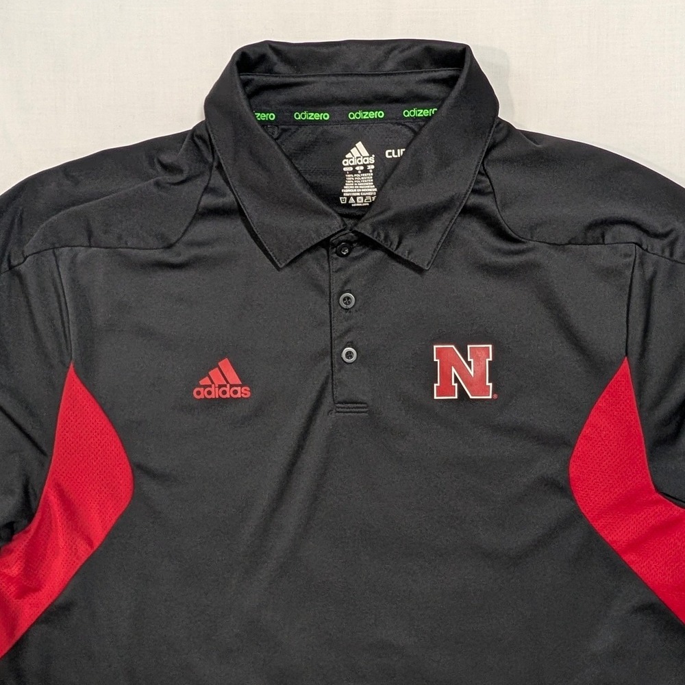 Adidas Nebraska Cornhuskers Climalite Adizero Polo Shirt Mens Large Black Red